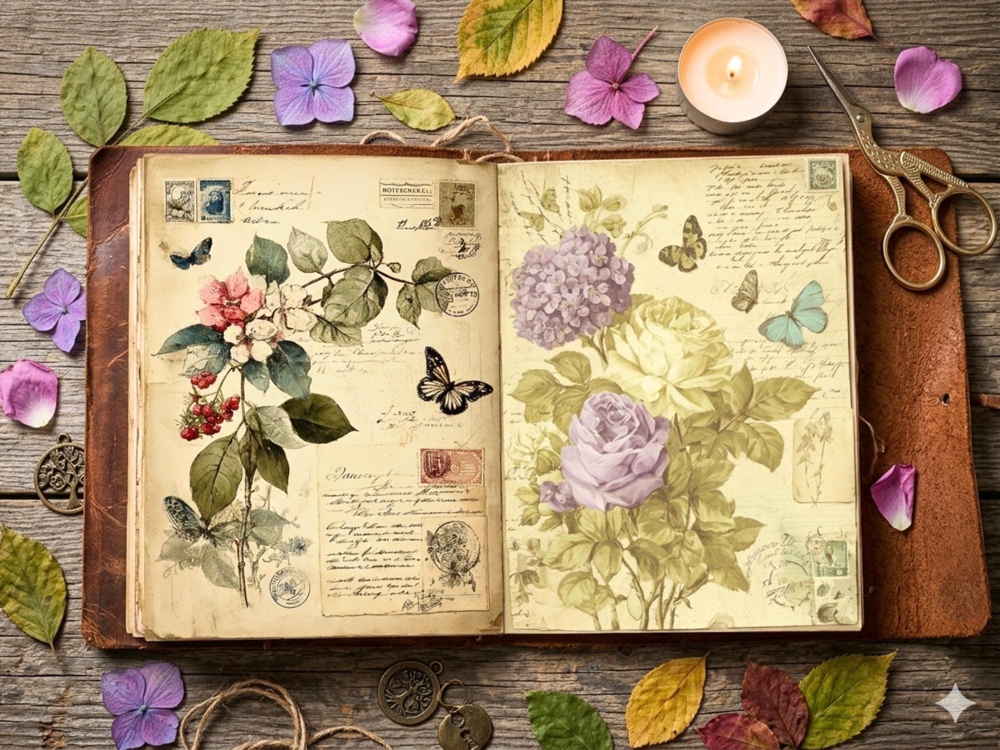 Vintage Botanical Junk Journal Kit, Distressed Floral Pages, Ephemera ...
