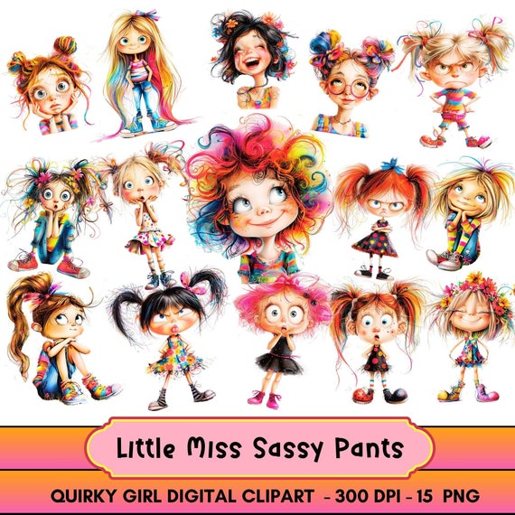 Quirky Girls Clipart: Whimsical PNG Stickers (Digital Download)
