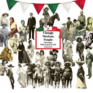 Vintage Mexican People Clipart: 45 Fussy Cut Ephemera (Digital Download)