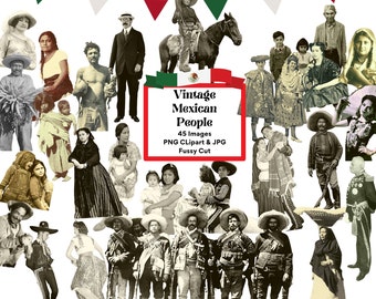Vintage Mexican People Clipart: 45 Fussy Cut Ephemera (Digital Download)