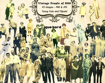 Vintage People Clipart: 1910s Paper Dolls Ephemera (PNG JPG Digital Download)
