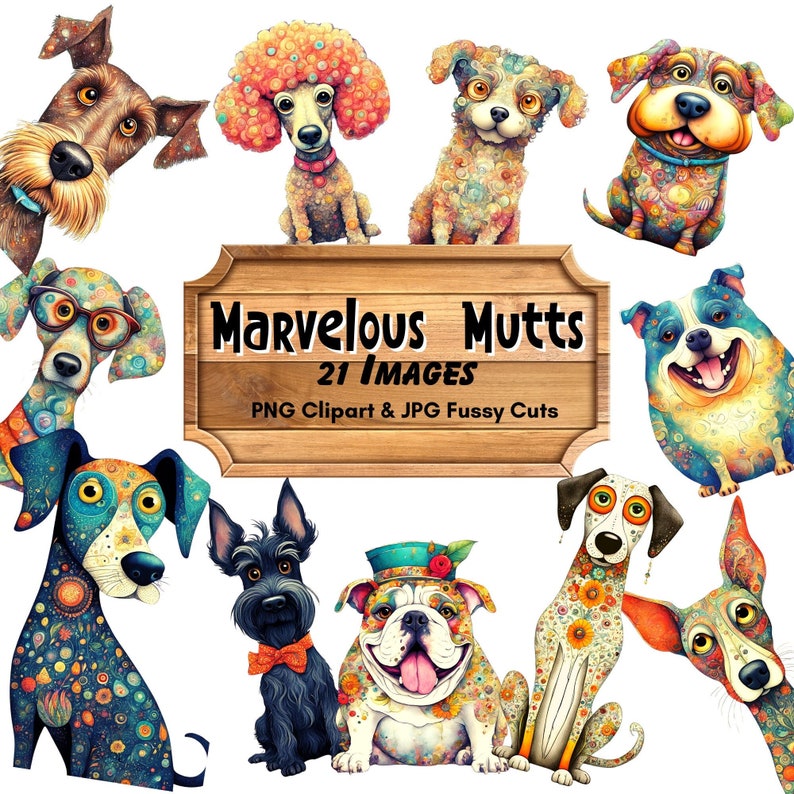 Marvelous Mutts Clipart Whimsical Funny Dog Stickers Fussy Cuts ...