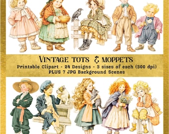Viktorianische Kinder Clipart: Fussy Vintage Schnitte für Junk Journals (Digitaler Download)