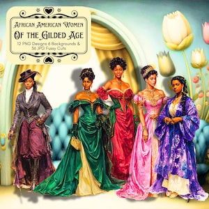 Gilded Age Black Women Clipart: Victorian Ladies PNG JPG (Digital Download