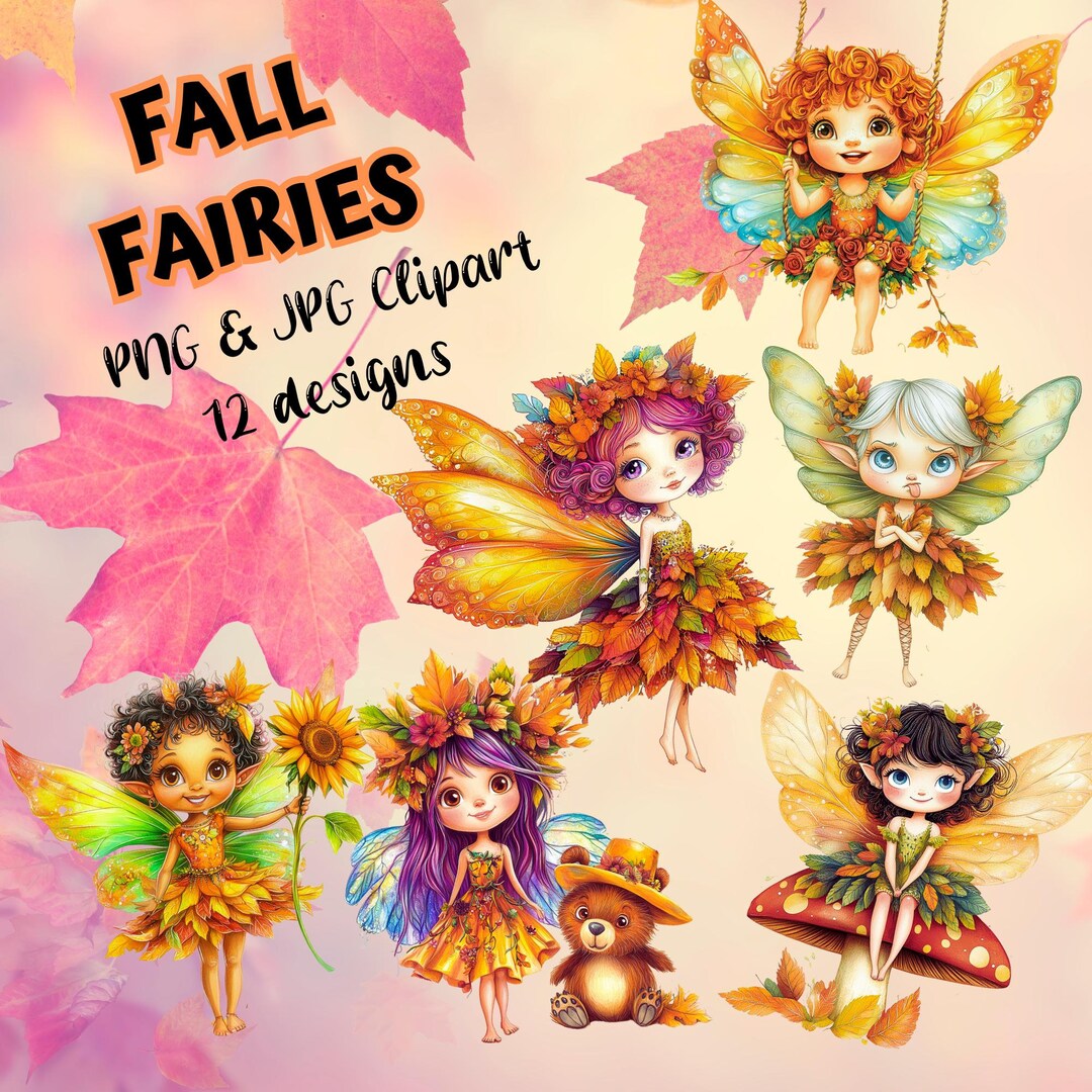 Autumn Fairies Clipart: Whimsical Fall Girls, Leaves (PNG JPG Digital ...