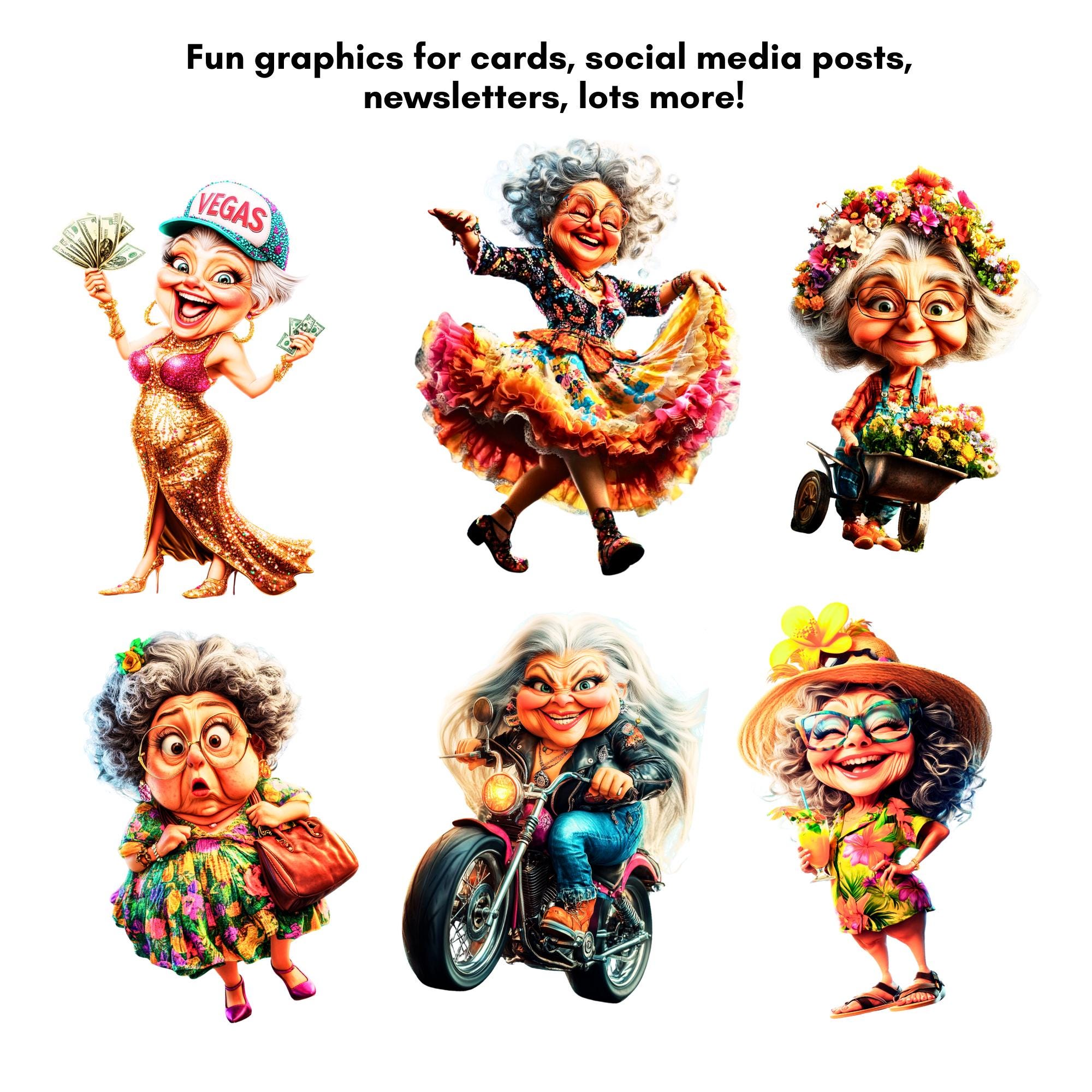 Funny Grandma Clipart: Whimsical Old Lady PNG JPG Images (digital ...