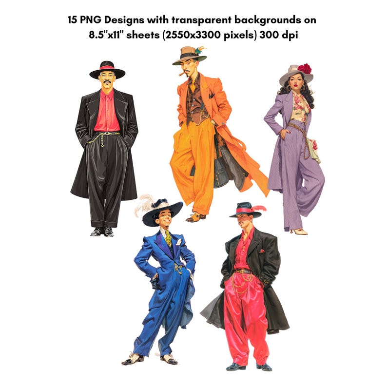 Zoot Suit Clipart Bundle: Vintage Pachuco Fashion, Los Angeles ...