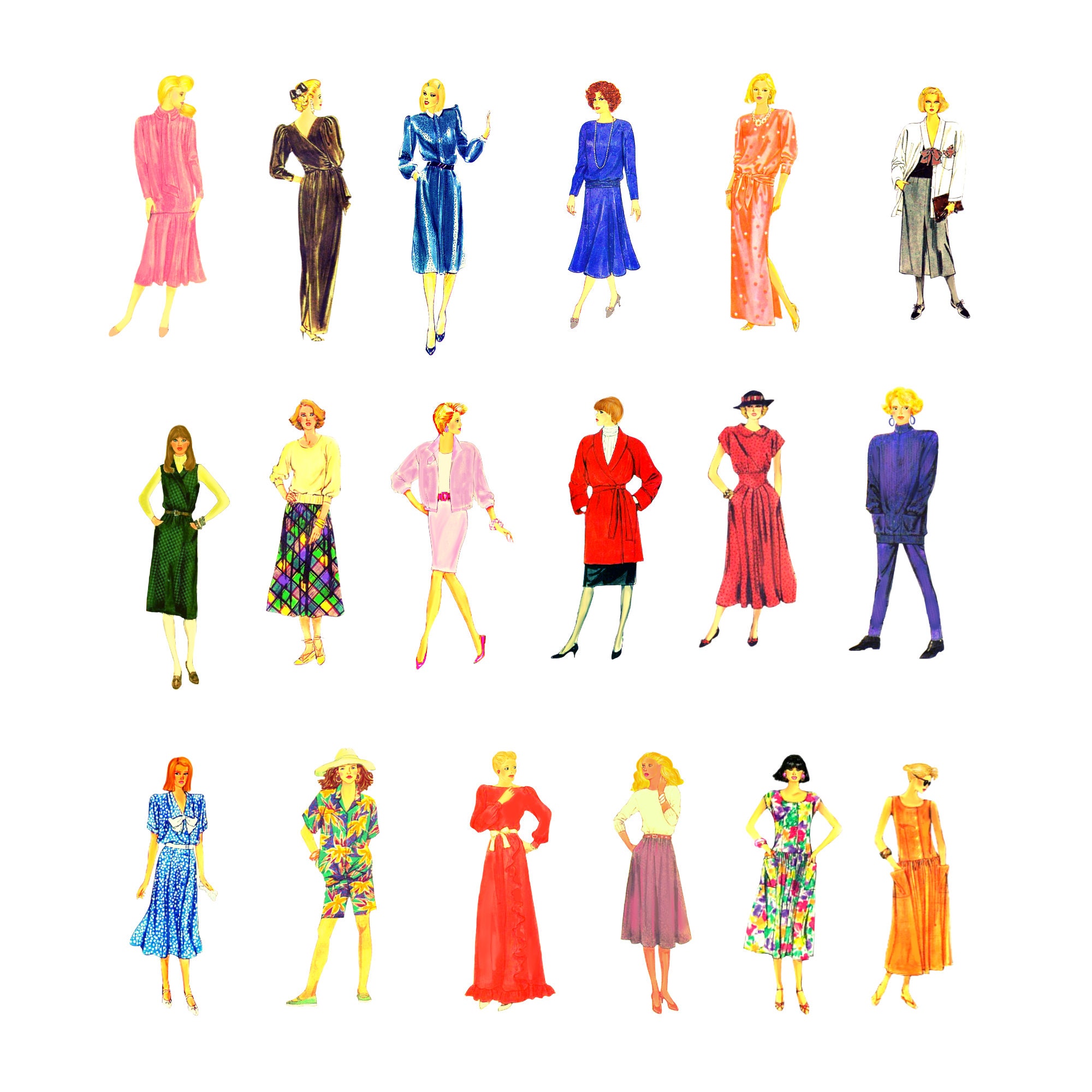 Fussy Cut Fashion Ladies Awesome 80s Retro Clipart 1980s Paper Doll ...