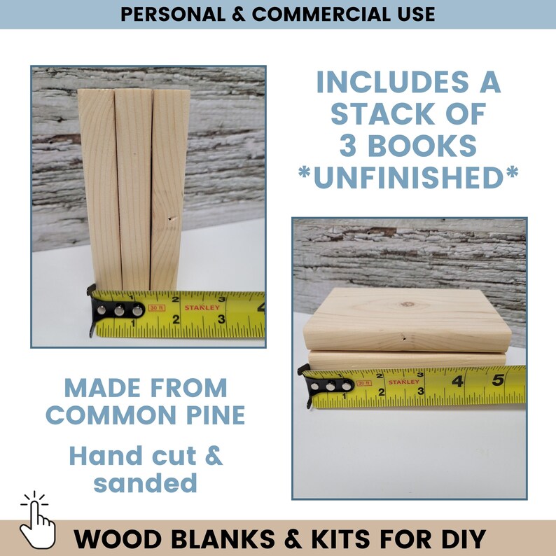 Unfinished Wood Book Stack, Mini Wood Books, Book Blanks, DIY Wooden