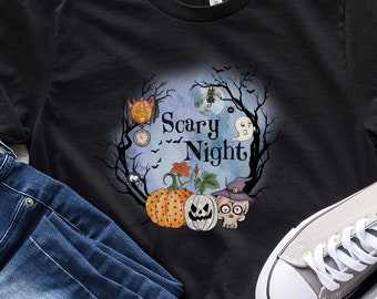 Scary Night Halloween T-Shirt, Spooky Vibes Fall Shirt, Spooky Season Fall Shirt, Skull Pumpkin Graphic Tee