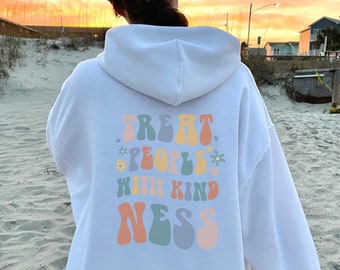 Treat People with Kindness Aesthetic Oversized Hoodie, Tumblr Hoodie Comfy Trendy Words on Back Sweatshirt