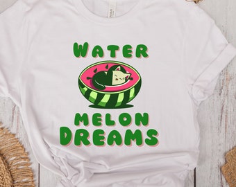 Watermelon Dreams, Melon Cat T-shirt, Cute Cartoon Cat Sleeping in a Watermelon Tee, Gift for Cat Lovers, Summer Vibes Shirt