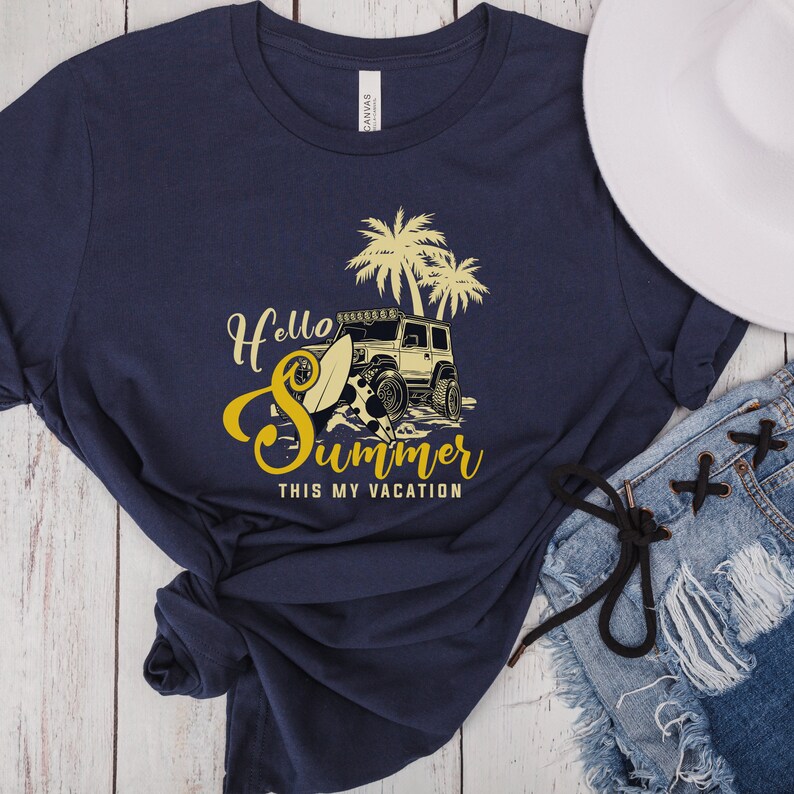 Fun Summer Graphic T-Shirt, Hello Summer Vacation Shirt, Beach Paradise, Yellow Jeep T-shirt, Summer Vibes Shirt Fashion image 9