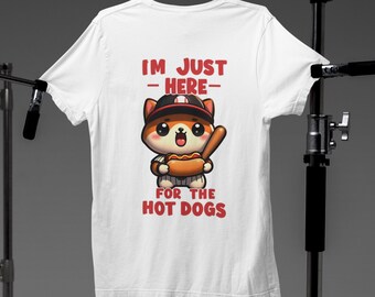 Just Here for the Hot Dogs - Kawaii Corgi Baseball Mom Tee: Cute Baseball Shirt for Women, Perfect Baseball Outfit Gift