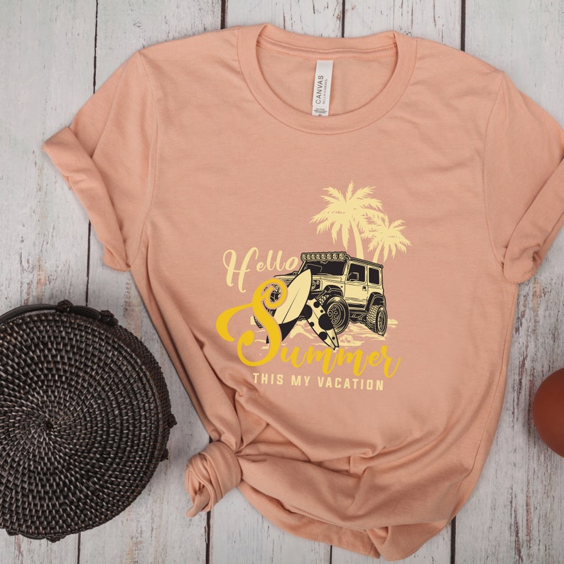 Fun Summer Graphic T-Shirt, Hello Summer Vacation Shirt, Beach Paradise, Yellow Jeep T-shirt, Summer Vibes Shirt Fashion image 8