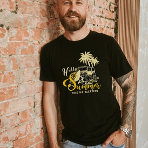 Fun Summer Graphic T-Shirt, Hello Summer Vacation Shirt, Beach Paradise, Yellow Jeep T-shirt, Summer Vibes Shirt Fashion image 6