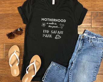 Motherhood, a Walk in the Park V-Neck Tee, Gift for Mother's Day, Funny Womens Graphic Shirt, Mom Life T-Shirt, Gift for Her, Mom Appreciate
