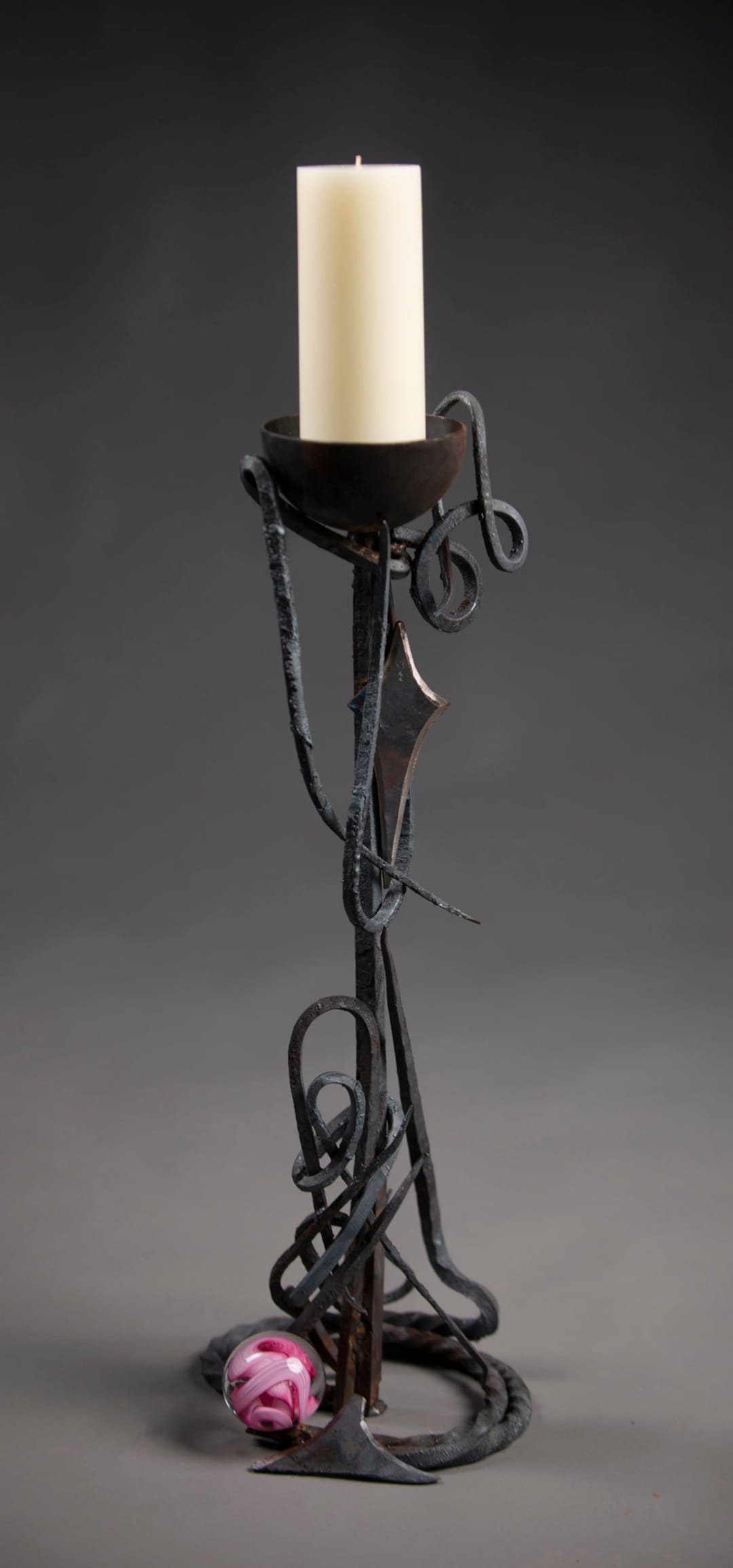 Candle Holder Wrought Iron With Piece of Blown Glass Etsy