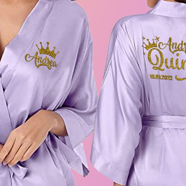 Robe Lilac, Quinceañera Robe, Quinceañera Gift, Free personalization, Mis Quince satin robes, birthday gift.