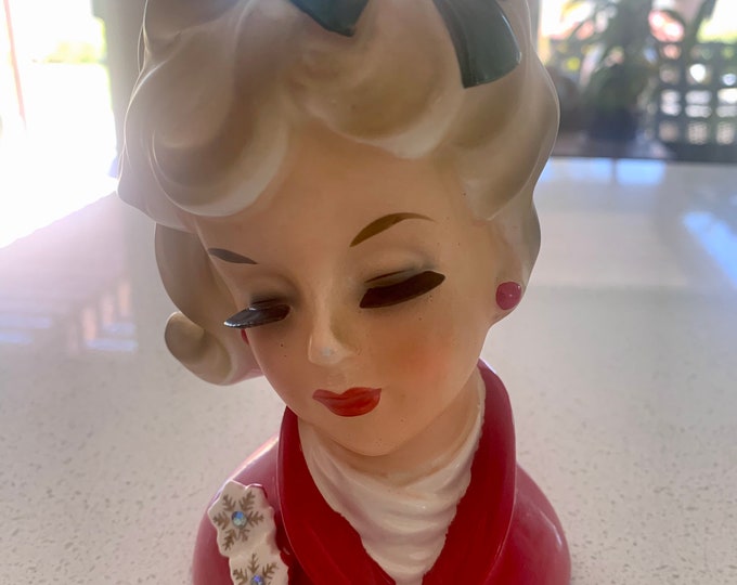 Vintage NAPCOWARE X6527 Christmas Lady Head Vase Figurine Etsy