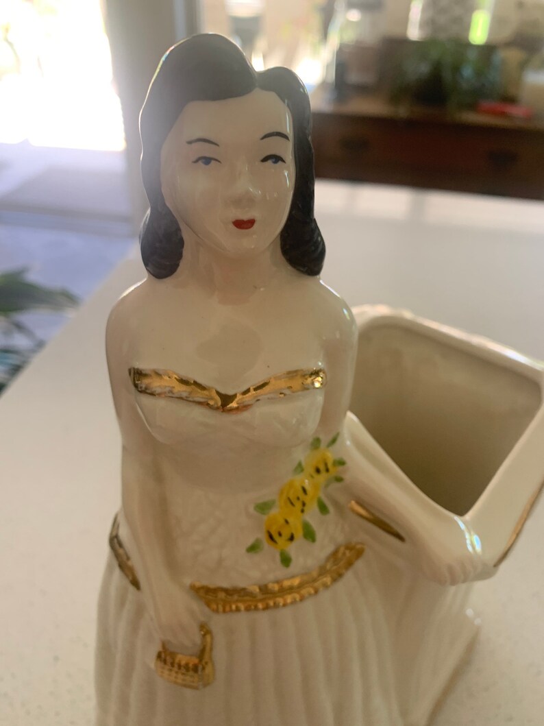 Vintage Lady Figurine Planter no Markings Etsy