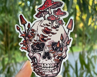 Mushroom Overgrown Skull Sticker