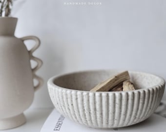 SERRA Decorative Ribbed Bowl | Handmade Neutral Fruit Bowl | Minimalist Shelf Tray | Entryway Catch All Dish | Modern Jewellery Bowl
