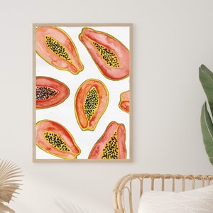 A3 Tropical Papaya Watercolor Fine Art Print ~ Colourful Wall Art ~ Hand Painted Home Décor