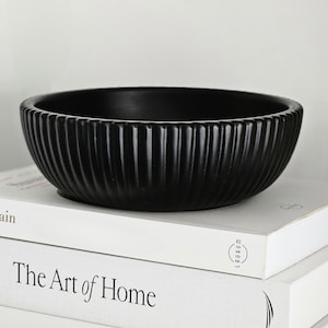 Decorative Ribbed Bowl Handmade Black