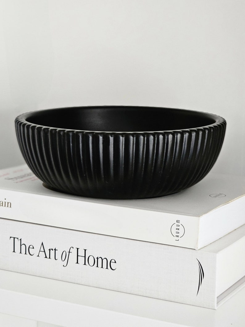 Decorative Ribbed Bowl Handmade Black