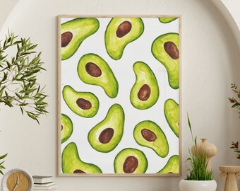 A3 Tropical Avocado Watercolor Fine Art Print ･ Colourful Wall Art ･ Hand Painted Home Décor