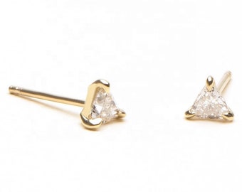 TRILLION STUD EARRING, Trillion Cut Gold-Plated Minimalist Stud Earring, Cubic Zirconia Triangle Geometric Stud Earring, Gold Stud Earring