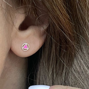 PINK ENAMEL AA Symbol Earrings | Spring Stud Earrings | Stud Earrings | Sober Jewelry | Silver Stud Earrings | Sober Gift For Her