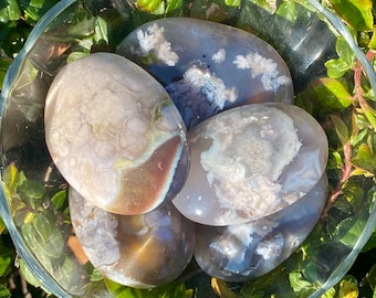 Black Flower Agate Palm Stone