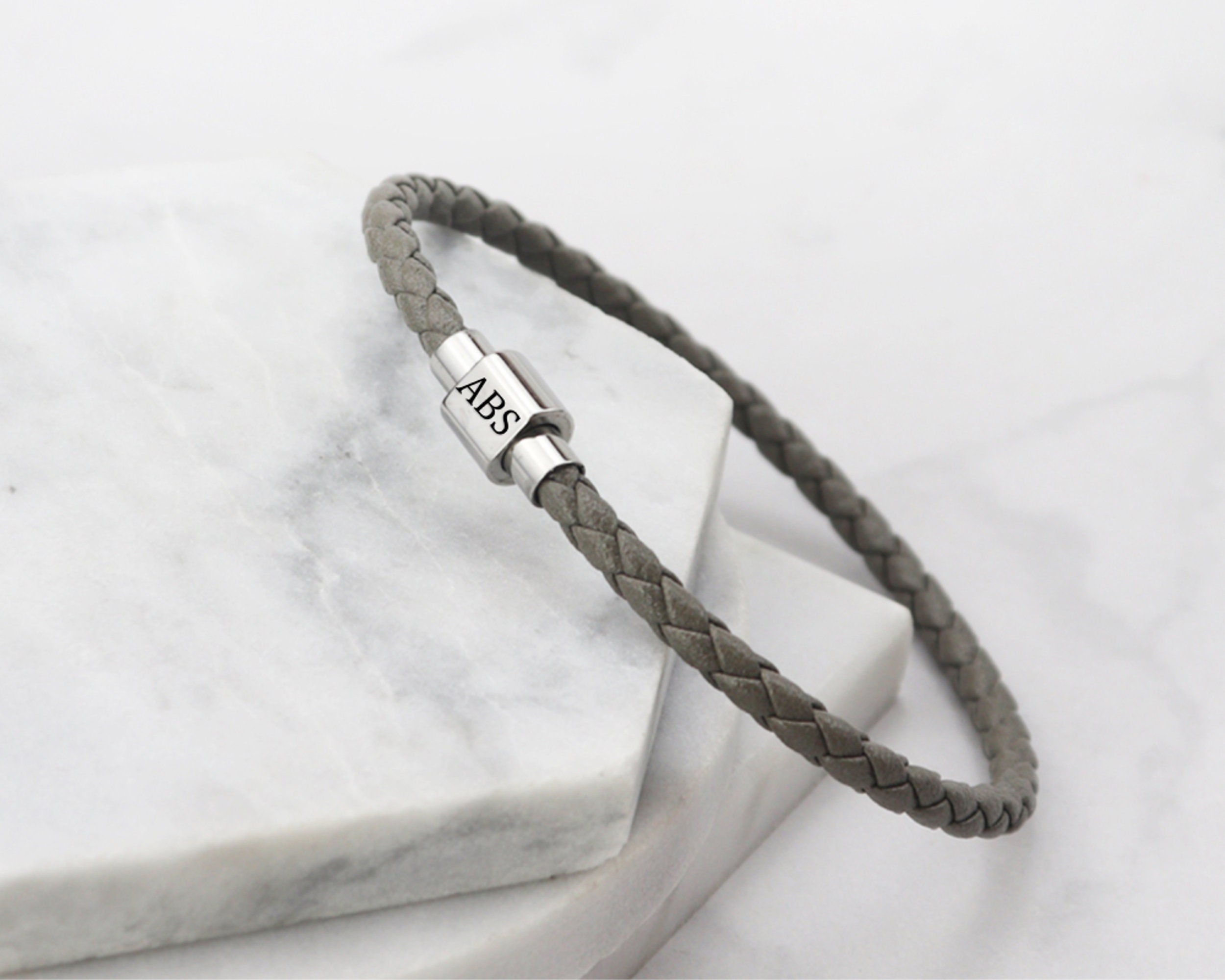 Leather Stainless Steel Mens Engraved Bracelet christmas Gift