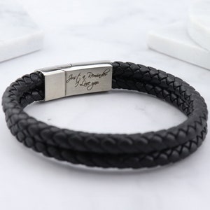 Personalised Leather Stainless Steel Mens Engraved Bracelet -Christmas Gift Fathers Day -Black Brown Boyfriend Girlfriend Dad Daddy image 5