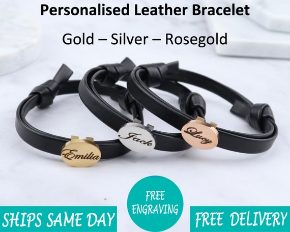 Womens leather personalised bracelet discount
