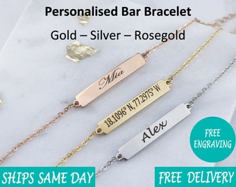 Personalised Engraved Name Bracelet Bracelet Date Couple  - Gift for her mum mother girlfriend -Silver Rosegold Gold-Christmas Gift