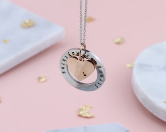 Personalised Engraved circle heart necklace-ring necklace - Gift for mum mother girlfriend - Silver Rosegold Christmas - Christmas Gift