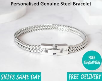 Personalised Stainless Steel Men's Bracelet - Engraved Silver Band, Fathers Day Gift, Boyfriend Dad Christmas Jewelry