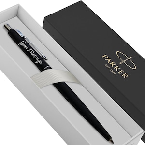 Stylo à bille Parker classique gravé personnalisé - Argenté noir mat - Cadeau de Noël fête des pères - Mariage petit ami pour lui son homme d'honneur