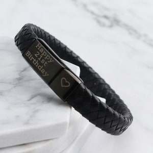 Vienna Leather Stainless Steel Mens Engraved Bracelet Black Christmas Gift Fathers Day Gift Dad Daddy Brother Boyfriend Girlfriend image 1