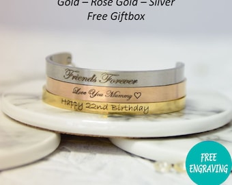 Stainless Steel Mens Bangle Personalised Engraved Bracelet - Christmas Gift - Gold Silver Rosegold