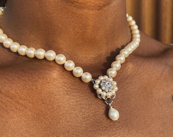 FLORITA Necklace, Wedding Necklace, Bridal Necklace, Choker Necklace, Pearl Necklace, Beaded Pearl Necklace Gift For Her