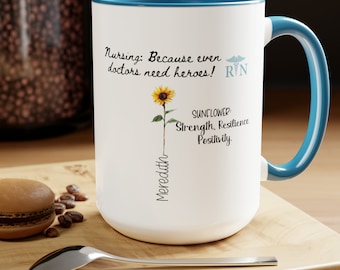 Taza personalizada para enfermeras, 15 oz, diseño floral, regalos de enfermeras para mujeres y hombres, graduación, cumpleaños, regalo de agradecimiento