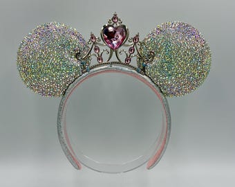 Orecchie da topo principessa con strass / Orecchie da topo principessa decorate con brillantini / Orecchie da topo Minnie scintillanti / Orecchie da topo con tiara