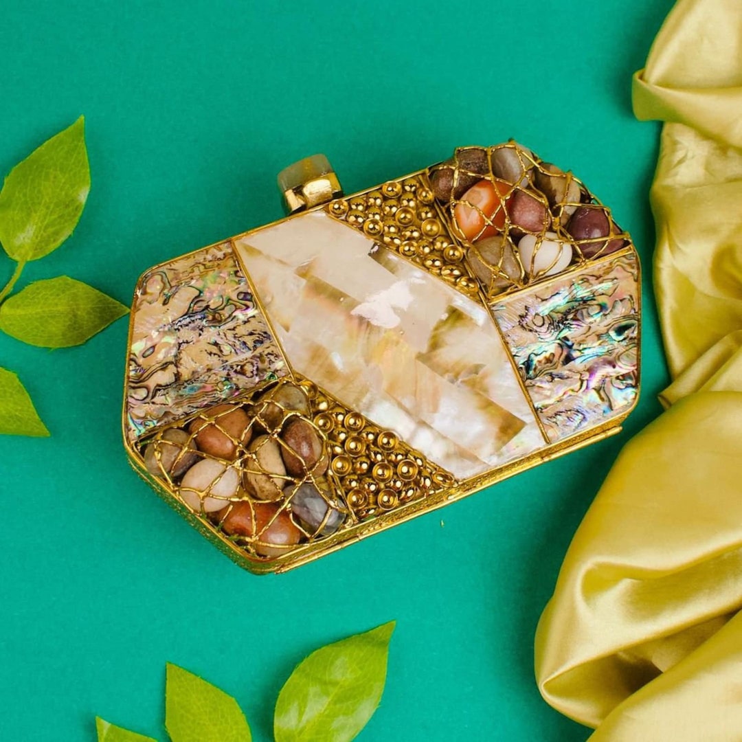 Indian Natural Handcrafted Sea Shell Clutch Bag Clam Shell Etsy