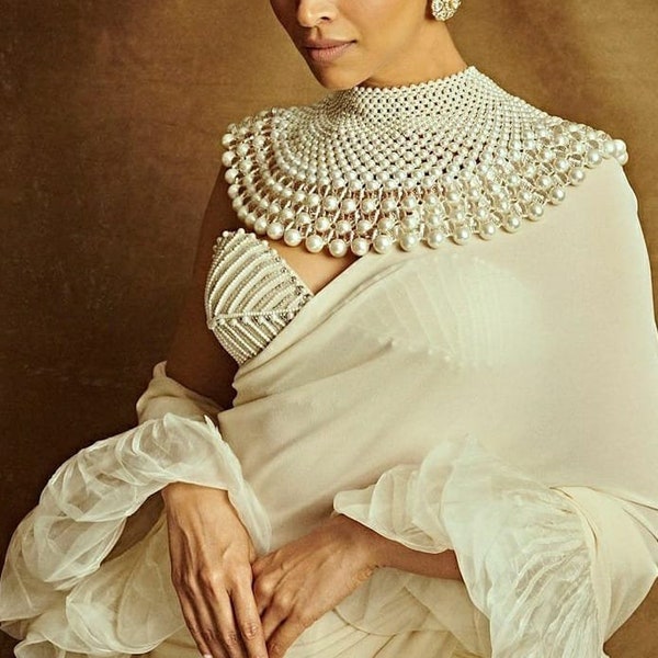 Sabyasachi Inspired Pearl Choker Set/Deepika Choker Set/Bollywood Jewelry Set/Statement Jewelry/Unique Jewelry/Pakistani Jewelry/Ooak