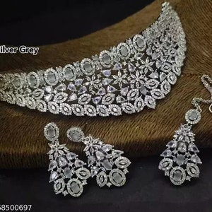 Pear shaped Pink Stone Silver American Diamond Necklace – Indian Designs
