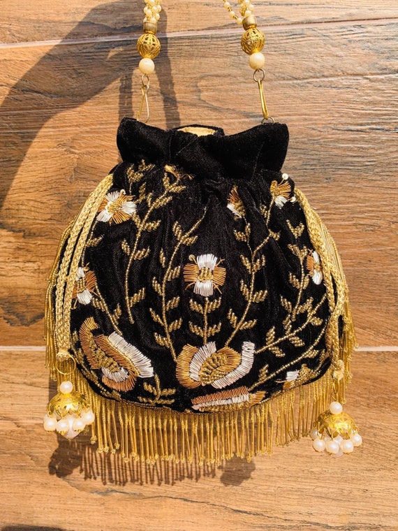 Gold Potli Bag Wedding Gift Handmade Unique Purse Embroidered